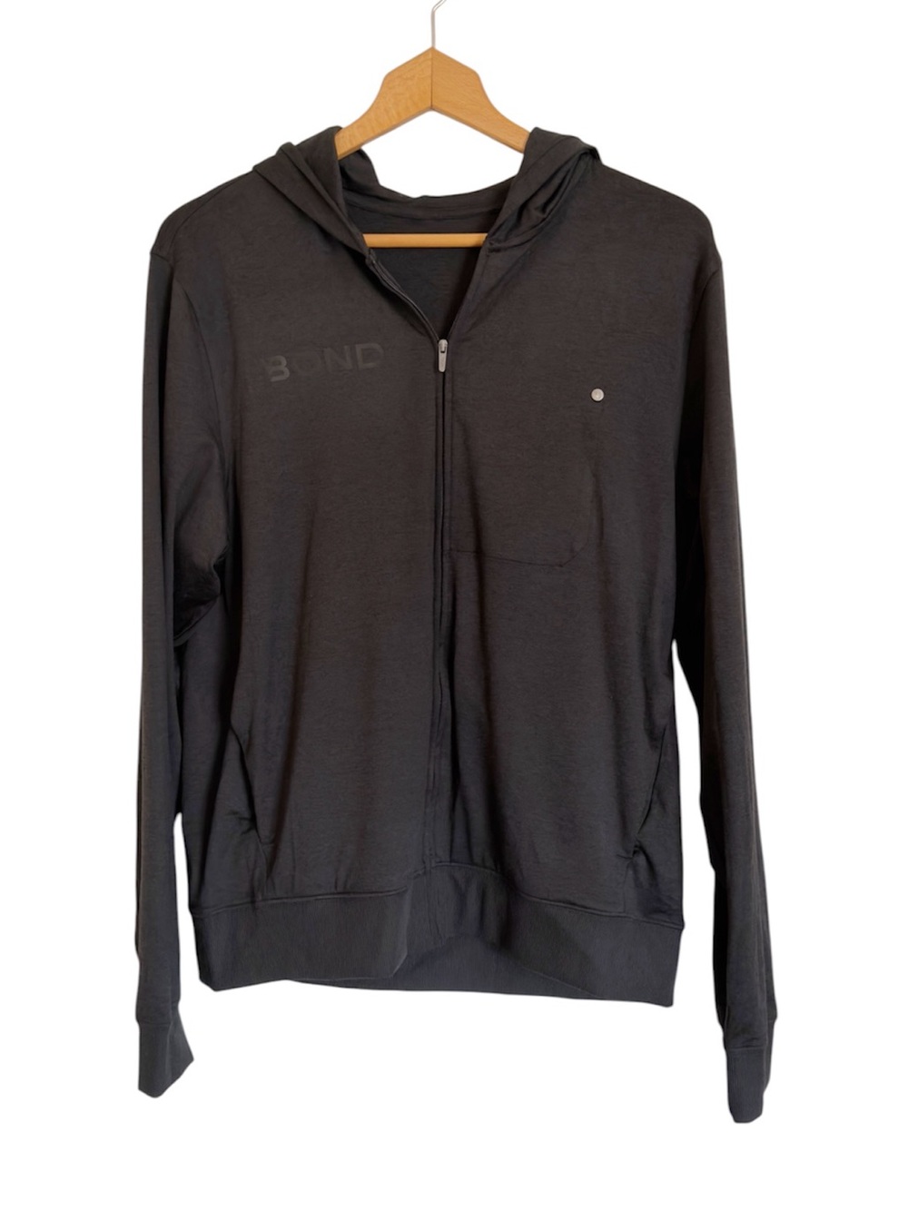 Vuori Mens Ponto Dark Gray Full Zip Hoodie size L-XL “BOND” Logo